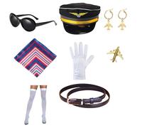 Zkydhbd Costume da capitano della compagnia aerea di Halloween, accessorio per cosplay con cappello, uniforme spalline, cravatta, assistente di volo hostess, costume da hostess per adulti