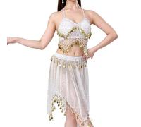 Zkydhbd Costume da donna per danza del ventre, 2 pezzi, reggiseno e gonna a moneta, costume indiano per Halloween, costume per danza del ventre