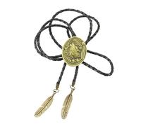 Zkydhbd Cravatta da uomo vintage da cowboy occidentale in metallo testa di lupo piumata ciondolo camicia collare gioielli corda in pelle artificiale corda cravatta bolo cravatta, Piuma di lupo, Taglia
