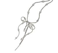 Zkydhbd Delicata collana con ciondolo a forma di fiocco per donna, collana girocollo con perline di perle, catena per clavicola, gioielli fatti a mano con perle, Misura unica, come descritto, come