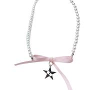 Zkydhbd Dolce ed elegante nastro fiocco collare collana perle imitazione girocollo gioielli collo alla moda per abbigliamento alla moda collana unica, Misura unica, come descritto, come descritto