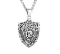 Zkydhbd Elegante collana da uomo con ciondolo a forma di arcangelo in acciaio inox, con ciondolo a forma di scudo angelico, as show, Acciaio al titanio