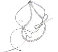 Zkydhbd Elegante collana regolabile a doppio strato girocollo in pelle con fiocco alla moda gioielli per donne e ragazze, as show, pelle e perle finte