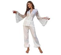 Zkydhbd Elegante set da notte da donna a maniche lunghe con maniche svasate a forma di cuore per una facile manutenzione e alla moda per rilassarsi a casa per il tempo libero, bianco, M