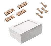 Zkydhbd Espositore decorativo da appendere per foto, 40 cornici di carta, 40 clip in legno, set di corde da appendere per feste, creazione di sfondi fotografici, decorazioni da parete