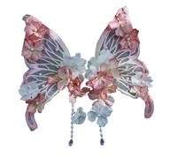 Zkydhbd Fermaglio per capelli elegante fatto a mano a forma di farfalla in seta per donne costume Han con frange clip laterale per matrimoni e feste cosplay