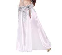 Zkydhbd Gonna per danza del ventre in poliestere leggero, design a doppia fessura, orli svasati, prestazioni professionali e pratica per la danza del ventre, gonna per prove, bianco, M