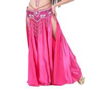 Zkydhbd Gonna per danza del ventre in poliestere leggero, design a doppia fessura, orli svasati, prestazioni professionali e pratica per la danza del ventre, gonna per prove, Rhodo., M