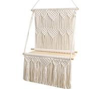 Zkydhbd Mensola portaoggetti da parete in cotone intrecciato con corda oscillante in legno per soggiorno, camera da letto, bagno, scaffale da parete in legno da appendere all'aperto