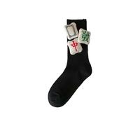 Zkydhbd Novità Cinese Mahjong Modello Vitello Calze Con Festivi Stili A Coste Tubo Medio Per Celebrare Il Nuovo Anno Modello Unico, Disegnato nero, Taglia unica