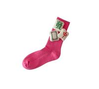 Zkydhbd Novità Cinese Mahjong Modello Vitello Calze Con Festivi Stili A Coste Tubo Medio Per Celebrare Il Nuovo Anno Modello Unico, Disegno rosso rosa, Taglia unica