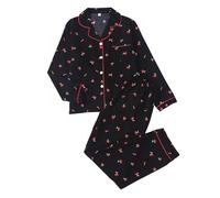 Zkydhbd Pigiama morbido da donna, a maniche lunghe, top con bottoni e pantaloni, abbigliamento da notte, 2 pezzi, taglia S ~ L