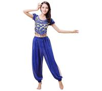 Zkydhbd Set di 2 costumi da danza del ventre con top a moneta, pantaloni e pantaloni per Halloween, per vestire feste per le donne