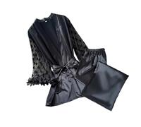 Zkydhbd Set di accappatoi di seta da donna camicia da notte accappatoi e pantaloni pigiama di seta set 2 pezzi biancheria da notte da donna set da notte