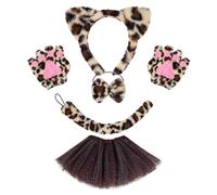 Zkydhbd Set di costumi per gatti con orecchie di gatto, fascia per coda e papillon, tutù, adesivi per il viso, costume cosplay per Halloween, festa di Natale, Halloween, cosplay