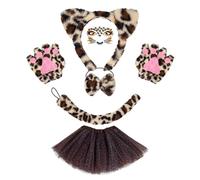 Zkydhbd Set di costumi per gatti con orecchie di gatto, fascia per coda e papillon, tutù, adesivi per il viso, costume cosplay per Halloween, festa di Natale, Halloween, cosplay