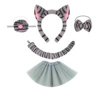 Zkydhbd Set di costumi per gatti con orecchie di gatto, fascia per coda e papillon, tutù, adesivi per il viso, costume cosplay per Halloween, festa di Natale, Halloween, cosplay