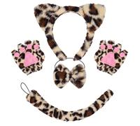 Zkydhbd Set di costumi per gatti con orecchie di gatto, fascia per coda e papillon, tutù, adesivi per il viso, costume cosplay per Halloween, festa di Natale, Halloween, cosplay