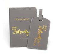 Zkydhbd Versatile set di 2 custodie per passaporto in pelle PU e portafoglio e set di etichette per bagagli per trasportare in modo sicuro le tue necessità di viaggio, grigio, Bellezza di massa