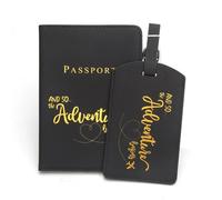 Zkydhbd Versatile set di 2 custodie per passaporto in pelle PU e portafoglio e set di etichette per bagagli per trasportare in modo sicuro le tue necessità di viaggio, Nero , Bellezza di massa