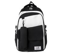 Zkydhbd Zaino casual da viaggio a contrasto di colore con tracolla regolabile Borsa per matita di grande capacità per uso quotidiano Zaino scuola unisex, Nero
