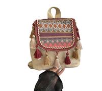 Zkydhbd Zaino etnico con nappe alla moda, versatile, con doppia tracolla, borsa da viaggio di grande capacità, Rosso