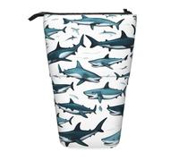 zkyfll Astuccio verticale con motivo squalo con stampa di vari gesti, portamatite telescopico, grazioso astuccio per matite, organizer per matite
