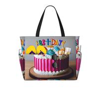 zkyfll Grande borsa da spiaggia impermeabile con stampa di torta di buon compleanno per le donne Tote Bag per viaggio vacanza divertente borsa da viaggio