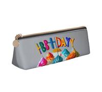 zkyfll Happy Birthday Cake stampa personalizzata Pencil Case Leather Pencil Pouch Stationery Organizer Makeup Bag