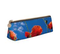 zkyfll Papaveri su Blue Sky stampa personalizzata Pencil Case Leather Pencil Pouch Stationery Organizer Makeup Bag