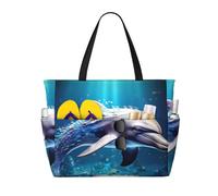 zkyfll Unica borsa da spiaggia impermeabile con stampa di delfini 3D grande borsa da spiaggia per le donne borsa da viaggio divertente borsa da viaggio