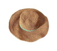 ZKYUCH Cappello da Sole A Tesa Larga all'Uncinetto da Donna con Bordo Pompon, Cappello A Secchiello in Paglia Traspirante per I Viaggi Estivi in Spiaggia,Colore2