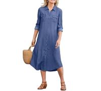 ZKYUCH Donna L-5XL più Dimensioni Oversized Casual Denim Tasca Sciolto Lungo Abito Elegante a Maniche Corte Colore Solido,Color1,M