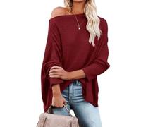ZKYUCH Donna Maglia Top Waffle Cross Spalla Autunno Regolare Top,Color1,L