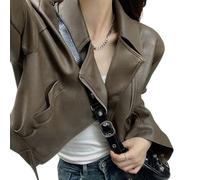 ZKYUCH Giacca Biker Corta in Ecopelle da Donna - Reverso Oversize, Cerniera Asimmetrica e Stile Moto Casual per Primavera e Autunno,Colore1,M