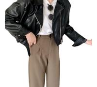 ZKYUCH Giacca Biker Corta in Ecopelle da Donna - Reverso Oversize, Cerniera Asimmetrica e Stile Moto Casual per Primavera e Autunno,Colore2,l