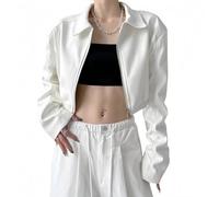 ZKYUCH Giacca in Pelle retrò con Risvolto A Maniche Lunghe da Donna in Primavera E Autunno, Giacca da Moto per Ragazza Dolce E alla Moda, Top Corto,Colore1,S40-50KG