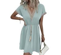 ZKYUCH Miniabito da Donna Boho con Scollo A V in Pizzo, Abito Casual Fluido con Nappe in Vita A Maniche Corte,Colore6,M