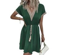 ZKYUCH Miniabito da Donna Boho con Scollo A V in Pizzo, Abito Casual Fluido con Nappe in Vita A Maniche Corte,Colore5,M