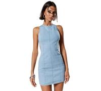 ZKYUCH Miniabito in Denim con Scollo all'Americana da Donna, Abito Aderente Senza Maniche con Schiena Scoperta, Denim Bicolore,Colore1,M