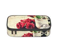 ZKZBDPLK Astuccio a strati ad alta capacità, con stampa di cervello umano, versatile, con stampa completa, realizzato in resistente tessuto Oxford, Rosa Rossa Fiori, Taglia unica, Set di zaini per la
