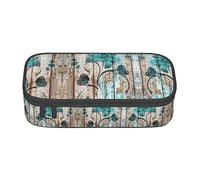 ZKZBDPLK Astuccio a strati ad alta capacità con stampa di erbacce e girasole, versatile astuccio organizer con stampa completa, realizzato in resistente tessuto Oxford, Fiore di tè su tavola di legno,