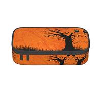 ZKZBDPLK Astuccio a strati ad alta capacità con stampa di foglie grigio menta, versatile astuccio organizer con stampa completa, realizzato in resistente tessuto Oxford, Festa di Halloween arancione,