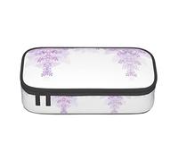 ZKZBDPLK Astuccio a strati ad alta capacità con stampa patchwork in denim, versatile astuccio organizer con stampa completa, realizzato in resistente tessuto Oxford, Incorniciare fiori lilla in fiore,