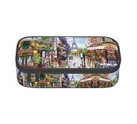 ZKZBDPLK Astuccio a strati ad alta capacità con stampa patchwork in denim, versatile astuccio organizer con stampa completa, realizzato in resistente tessuto Oxford, Parigi Street Scene Torre Eiffel,