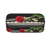 ZKZBDPLK Astuccio a strati ad alta capacità con stampa tramonto tropicale, versatile astuccio organizer con stampa completa, realizzato in resistente tessuto Oxford, Rosa Rossa su Pianoforte, Taglia