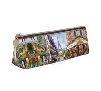 ZKZBDPLK Astuccio portapenne a triangolo in pelle con stampa patchwork denim, astuccio portapenne compatto e versatile, Parigi Street Scene Torre Eiffel, Taglia unica, Set di zaini per la scuola