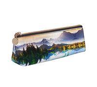 ZKZBDPLK Astuccio portapenne in pelle con stampa antica a triangolo, stampa su tutta la superficie, in pelle con motivo incrociato, compatto e versatile, Vista Montagna Natura Giornata, Taglia unica,