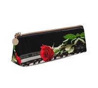 ZKZBDPLK Astuccio portapenne in pelle con stampa tropicale al tramonto - Astuccio portapenne compatto e versatile con stampa su tutta la superficie, in pelle con motivo a croce, Rosa Rossa su