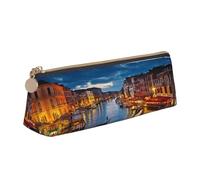 ZKZBDPLK Astuccio portapenne in pelle con stampa tropicale al tramonto - Astuccio portapenne compatto e versatile con stampa su tutta la superficie, in pelle con motivo a croce, Notte di Venezia,
